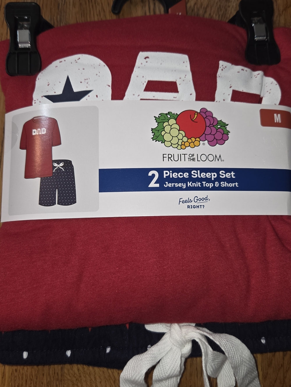 NWT, Fruit of the Loom Red Jersey Top/Navy Dot Shorts/Men’s Pajama Set Sz M.UUCP